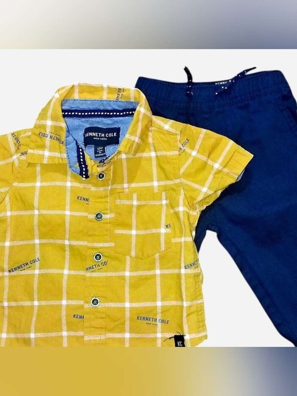 Kenneth Cole Orange Plaid Short-Sleeve Shirt with Black Pants Set